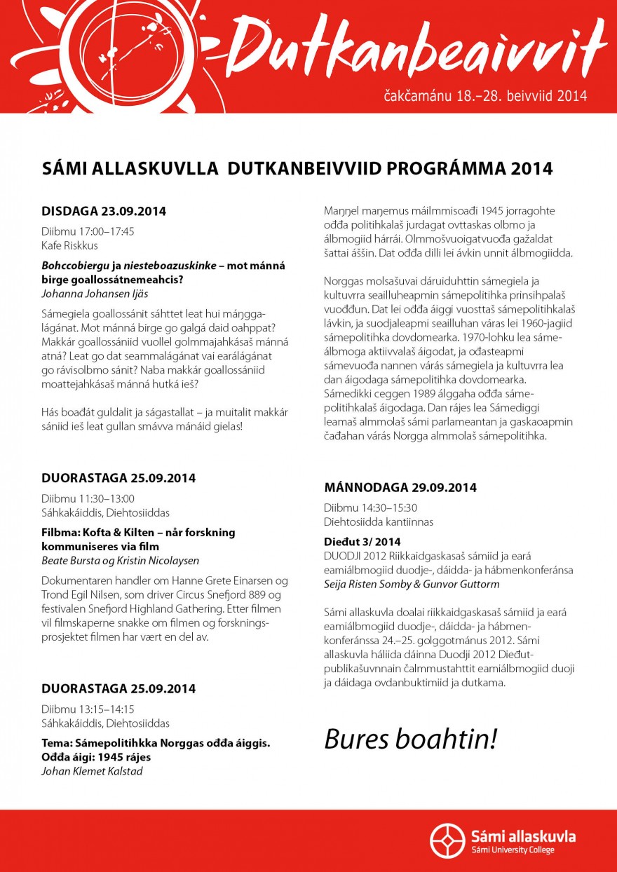 Sámi allaskuvlla dutkanbeivviid prográmma 2014